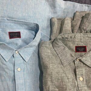 UNTUCKit Men's blue and green 100% linen long sleeve lot of 2 shirts 3XL XXXL